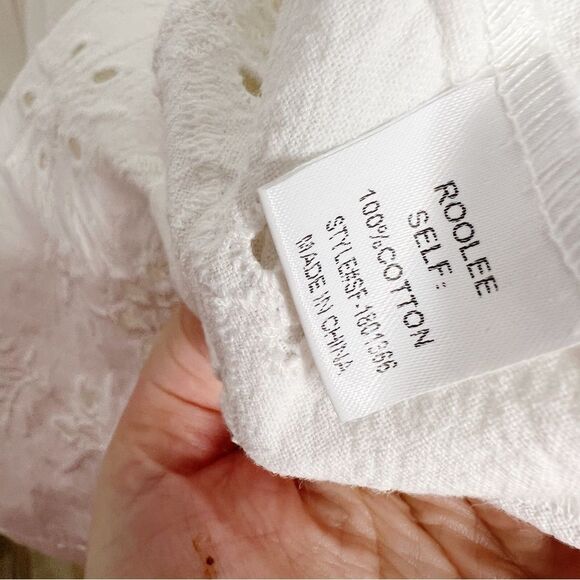 Roolee FLOWER EMBROIDERED EYELET SCALLOP EDGE MIDI DRESS Size L Cotton - Picture 7 of 7